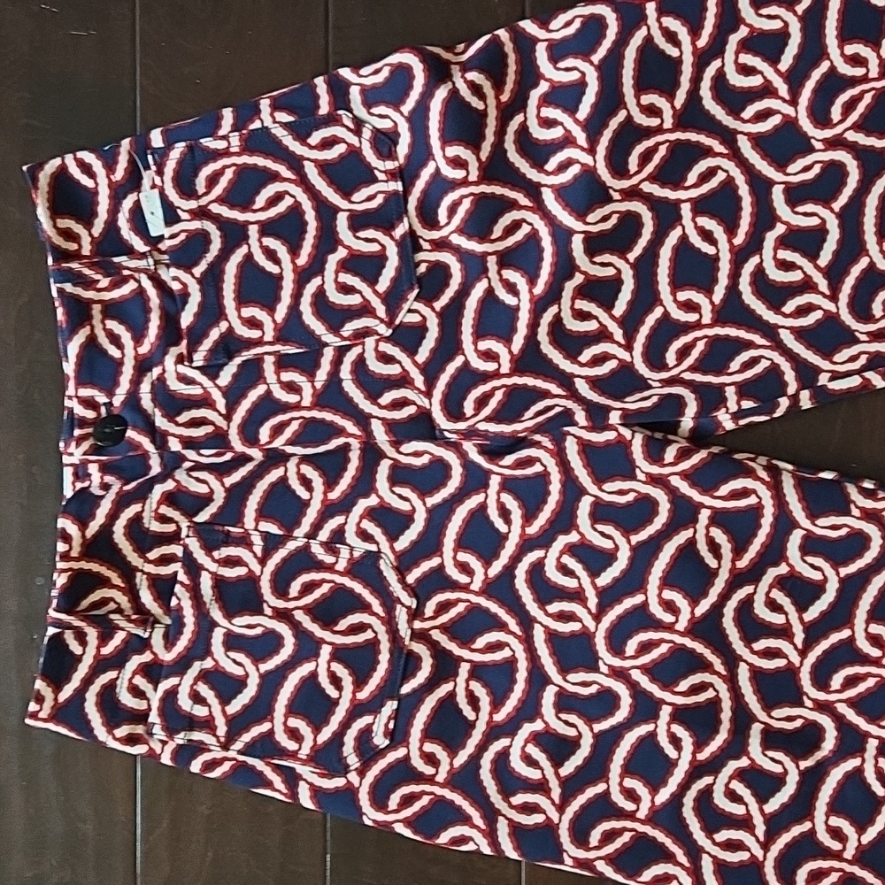 Anthropologie Maeve Colette Cropped Wide-Leg Pants Ponte Edition Navy Chain - 30 - Picture 4 of 16